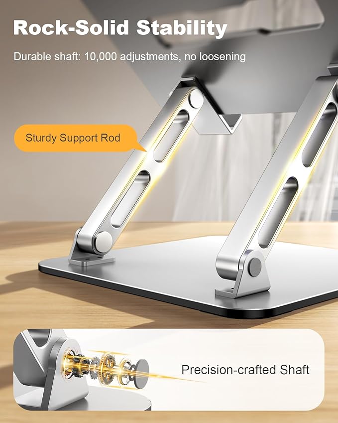 Ergonomic Laptop Stand, Dual-Bar Support & Height Adjustable Laptop Riser Holder for Desk, Ventilated & Portable Computer Notebook Stand Mount, Compatible with MacBook Air Pro/Dell/HP (10"-16")