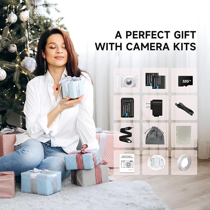 Zostuic 4K Digital Camera, 48MP Autofocus Anti-Shake Vlogging Camera for YouTube Video, 3'' 180Flip Screen with Flash 16X Zoom 32GB Card, Compact Travel Camera with Battery Charger