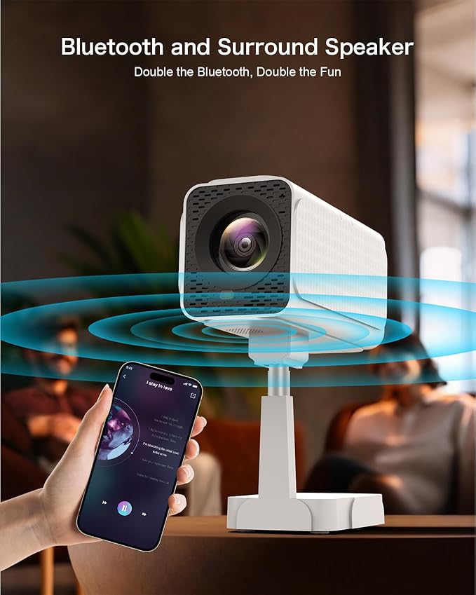 【Netflix Licensed & Built-in】PANSEBA Smart WiFi Projector with Telescopic Stand, 4K Supported 300" HD Portable Outdoor Movie Projector, Auto Keystone Zoom, Home Theater, Netflix App Pre-Installed