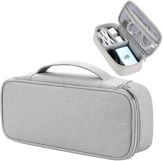 Teskyer Electronics Organizer Travel Case, Waterproof Portable Tech Accessories Pouch with Organized Compartments for Cables, Phone, Chargers, Earphone, Grey