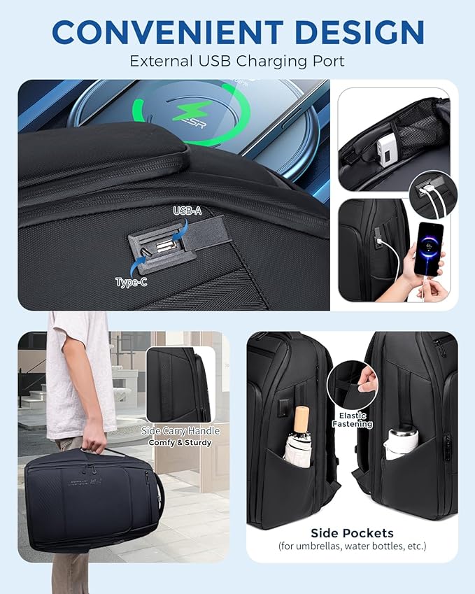 17 Inch Travel Laptop Backpack, Water Resistant Expandable Men's Computer Backpack for Men, Black Laptop Bag with USB Port for Business/Work/College