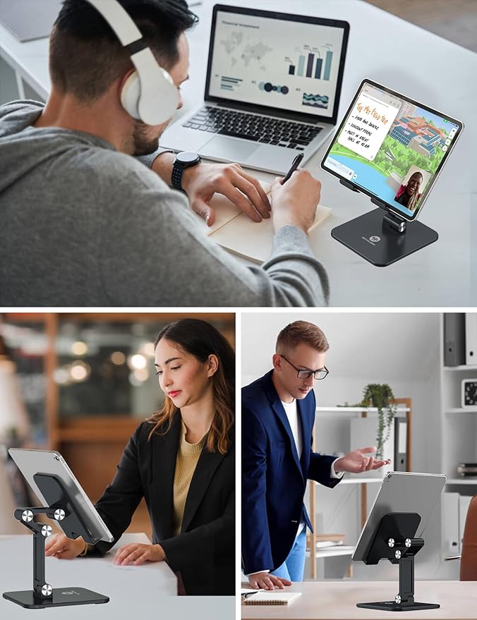OCYCLONE Tablet Stand Compatible with iPad Holder for Desk, FoldableTablet Holder Portable Monitor Stand - Black