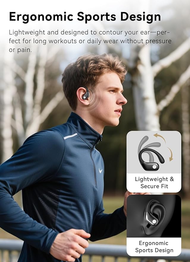 Wireless Earbuds, ENC Noise Cancelling Sport Ear Buds with Multifunctional Touch Screen, Bluetooth 5.4 Headphones, Bass Stereo Sound, 5 EQ Over-Ear Earbuds for Sports/Workout/Gym-Black