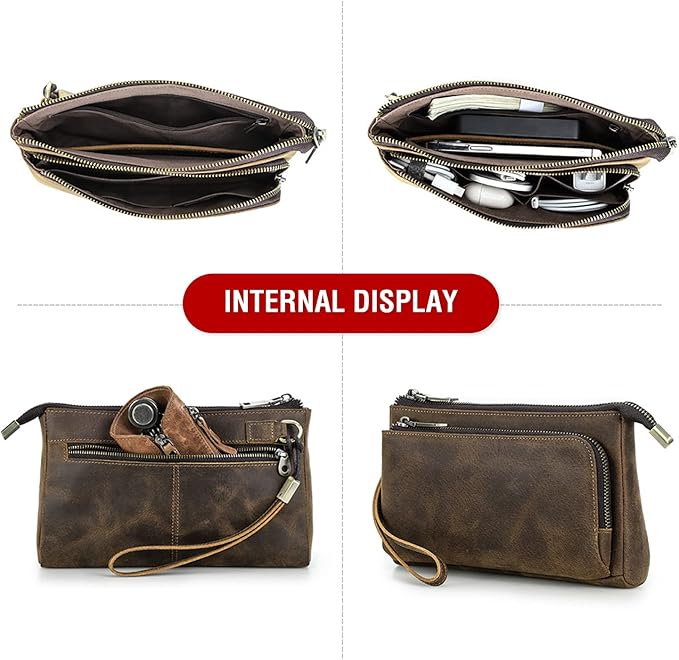 Electronic Organizer Zipper Bag Tech Kit, Top Grain Leather Handmade, Portable Compact Travel Apple Accessories Storage Pouch Fits Phone, USB Cables, Power Banks, Chargers, Hard Drive