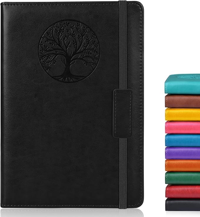Lined Journal Notebook for Women Men,256 Pages A5 Hardcover Leather Journals for Writing,Travel,Business,Work & School,College Ruled Notebooks for Note Taking,Diary Notepad 5.7"×8.3"(Black)