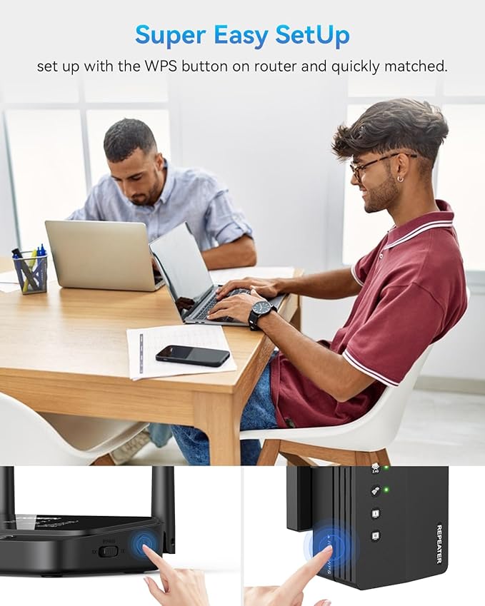 WiFi Booster, 1200Mbps WiFi Extender Signal Booster for Home, 12880 Sq Ft Coverage, 105 Devices, Dual Band 2.4/5GHz Internet Extender WiFi Booster