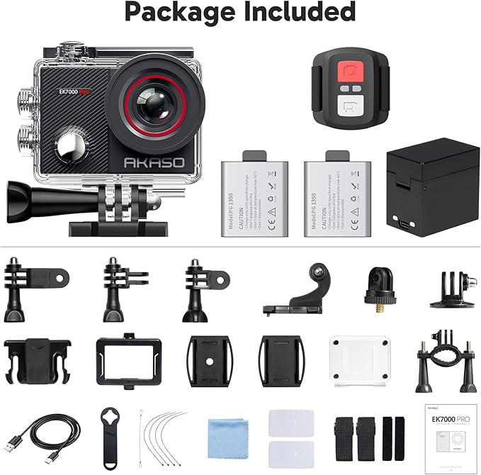 AKASO EK7000 Pro 4K30fps Action Camera with Touch Screen EIS 131ft Waterproof Underwater Camera Remote Control 5X Zoom with Helmet Accessories Kit (Standalone)