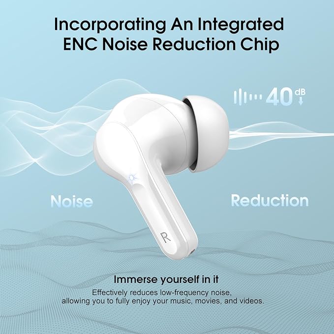 Wireless Earbuds, Bluetooth 5.4 Headphones HiFi Stereo, Bluetooth Earbuds with ENC Noise Cancelling Mic, IP7 Waterproof in Ear Earphones, 48H, LED Display Ear buds for Pad Phones Workout Sports, White