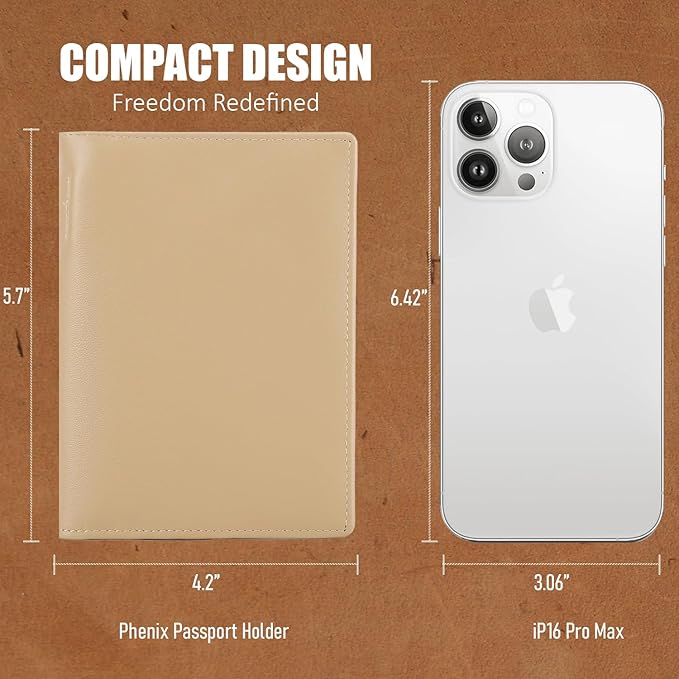STAR VISTA Phoenix Leather Passport Holder, Calfskin Leather Travel Wallet, RFID Blocking, with ID Window, Zipper Pocket, Card Slots, AirTag Slot, Ivory