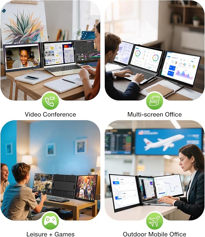 Laptop Screen Extender, Ultra-Thin 15.3" FHD 1200P 16:10 Portable Monitor for Laptop, Lightweight Travel Monitor Extender Plug & Play for 14"-17.3" Laptops, Compatible with Wins/Mac/Android/Chrome