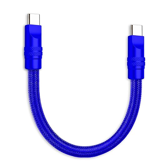 chubbycable Cute Chubby 240W Short USB C Cable Power Bank Fast Charging Cable Nylon Braided Charger Cord Compatible with iPhone 17-15 Series iPad, Dark Blue+Dark Blue, Type-C to Type-C, 0.82FT