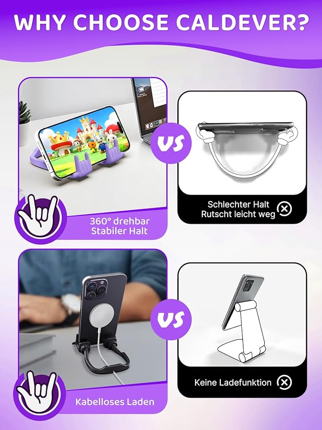 Stocking Stuffers for Teen Boys Girls Gifts Cell Phone Stand Upgrade Adjustable Rock on Lazy Phone Stand for Desk Cool Funny Gadget Gifts for Christmas Adult Men Women Wife 2Pack Black Purple