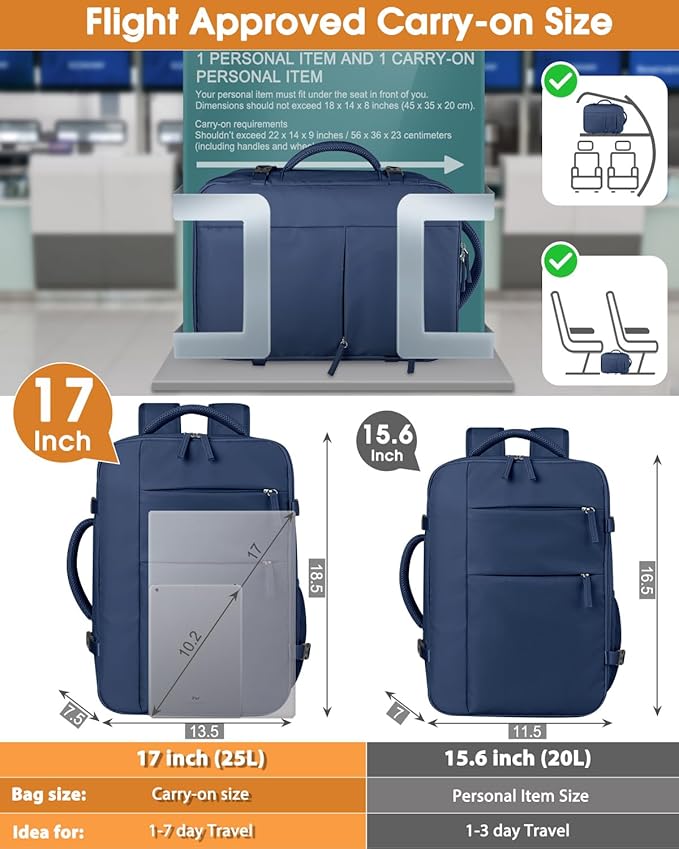 Capolo Travel Backpack for Women Men Waterproof Laptop Backpack Airlines Approved Carry On Backpack Bag Computer Backpack for Business, Work, Traveling Fits 17 Inch Laptop(Dark Blue)