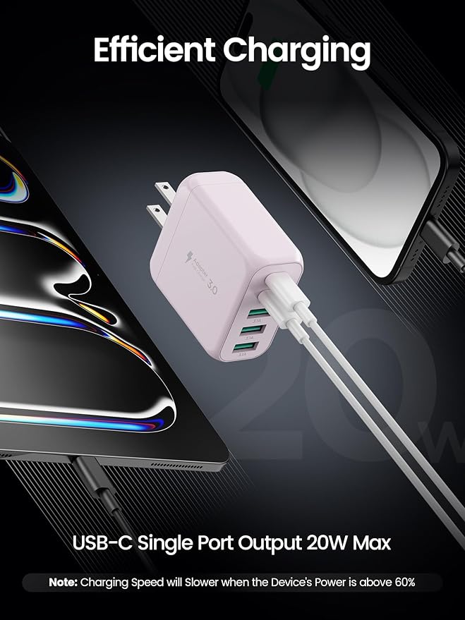 USB C Charger Block, [2-Pack] Type C Charger Fast Charging,50W 5-Port USB Wall Charger Multiport Type C Charging Block Cube for iPhone 17/16/15/14/13/12/11 Pro Max XS,iPad,Samsung&More-Pink