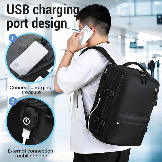Expandable Travel Backpack Women Men, Carry On Backpack with USB Charging Port & Shoe Pouch,TSA 17.3inch Laptop Mochila Flight Approved,Nurse Bag Casual Daypack for Weekender Business Hiking,Gift