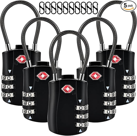 5pcs TSA Approved Luggage Locks with 10pcs Zipper Locks, Zinc Alloy Combination Locker Suitcase Lock, TSA Locks for Luggage, Combination Lock for Locker Backpack (TSA007)