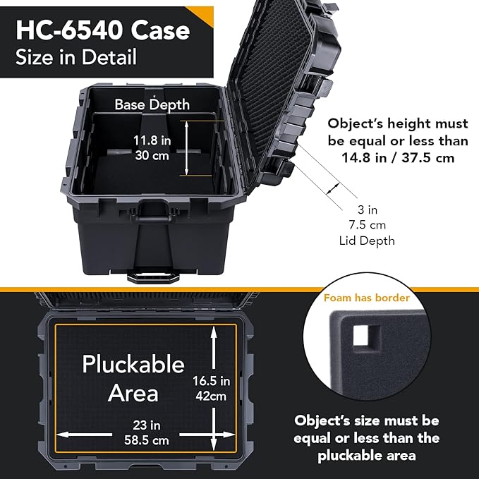 Lykus HC-6540 Large Waterproof Hard Case with Wheels and Customizable Foam, Interior Size 25.6x18.9x15 inch, Suitable for large electronic equipment and more