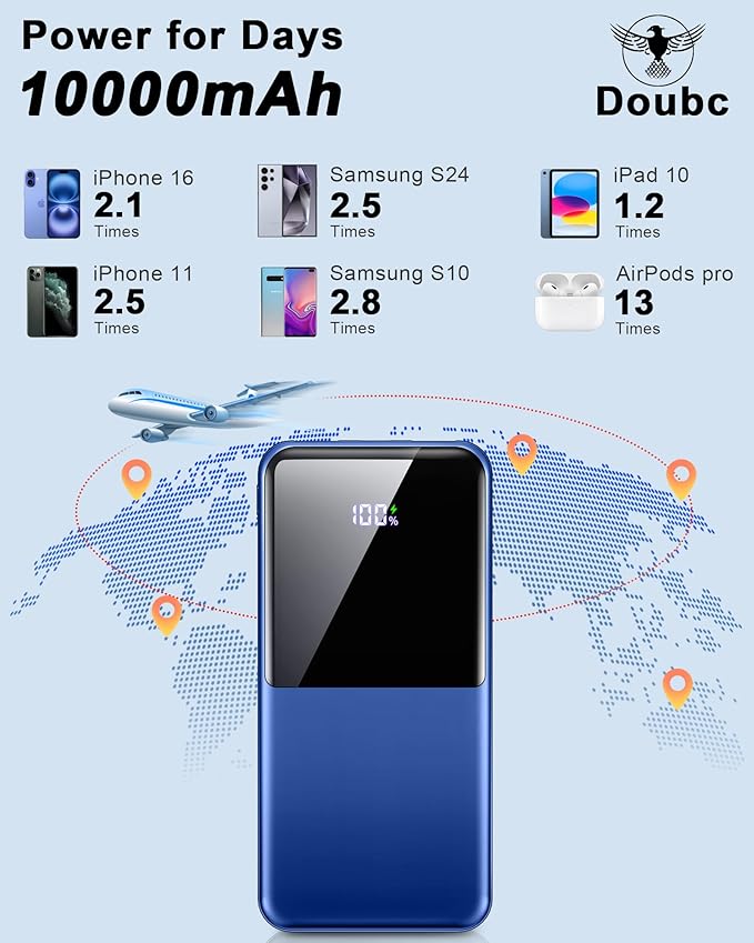 Portable Charger Power Bank, 10000mAh 22.5W Mini Portable Battery Fast Charging Battery Pack Travel Essentials, PD 3.0 QC 4.0 External Phone Powerbank for iPhone Android Samsung and USB/USB-C Devices