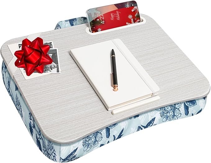 LAPGEAR Designer Lap Desk with Phone Holder and Device Ledge - Blue Blossoms - Fits up to 15.6 Inch Laptops - Style No. 45433