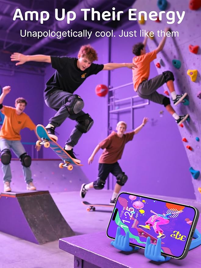 Stocking Stuffers for Teen Boys Girls Gifts Cell Phone Stand Upgrade Adjustable Rock on Lazy Phone Stand for Desk Cool Funny Gadget Gifts for Christmas Adult Men Women Wife 2Pack Black Blue