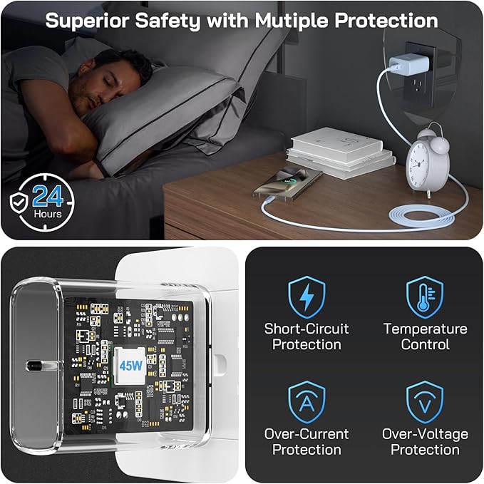 45W Super Fast Charger USB C, 45 Watt Type-C Android Phone Charger Fast Charging Block with 10FT Type C Cords for Samsung Galaxy S25 Ultra/S24 Ultra/S24+/S23 Ultra/S22 Plus/S20, Tab S9/S8 Ultra(Blue)