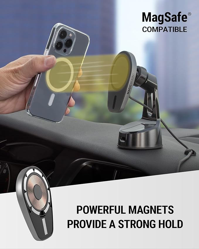 Scosche MPQMWD Charge Pro Qi2 MagSafe Charger Car Mount, 15W Fast Magnetic Wireless Charging Suction Cup Phone Holder for Dashboard/Windshield Compatible with iPhone 16/15/14/13/12 Pro Max Plus, S25