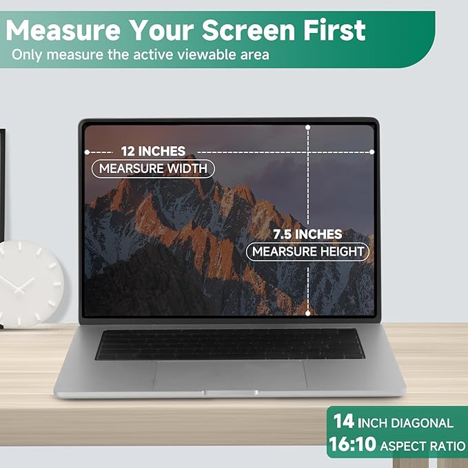 Nano-Suction Laptop Privacy Screen 14 Inch 16:10, Removable Screen Privacy Shield for Laptop, Anti Glare, Anti Bule Light, Screen Protector for Lenovo HP Dell Acer Asus Thinkpad