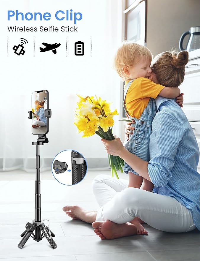 4-in-1 Multifunctional 360°Rotation Selfie Stick for iPhone with Fill Light for Low Light Environment & Indoor Scenes - Foldable Pocket LED Phone Selfie Stick Tripod