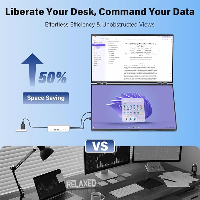 InnoView 23.8" 4K Dual Mnonitor Built-in Speakers UHD 3840x2160 Dual Screen Monitor 100% sRGB 315°Adjustable Foldable Monitor for Laptop MacBook Windows with DP Type-C HDMI (No Driver Needed)