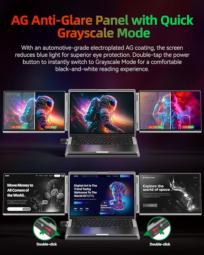 Intehill 4K Laptop Screen Extender, 13.4" Dual Screen Monitor for Laptop, 3840x2400 Anti-Glare Portable IGZO Display, 100% sRGB 500 Nits Brightness Foldable Plug-Play Portable Travel Monitor, LR13U