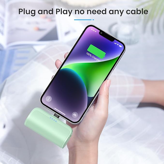 [2 Pack]Mini Portable Charger for iPhone,5200mAh Ultra-Compact Fast Charging Power Bank Cordless Cute Small Battery Pack Compatible with iPhone 14/14 Pro Max/13/12/11/XR/8/7/6(Light Blue+Light Green)