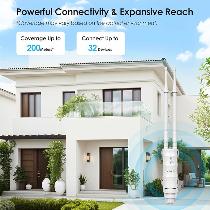 WAVLINK AC1200 Outdoor Long Range WiFi Extender/Wireless Access Point with Active/Passive POE,WAN/LAN Port,IP67 Waterproof, Dual Band 5G+2.4G, 2x7dBi Antennas,Supports Router/AP/Repeater Modes