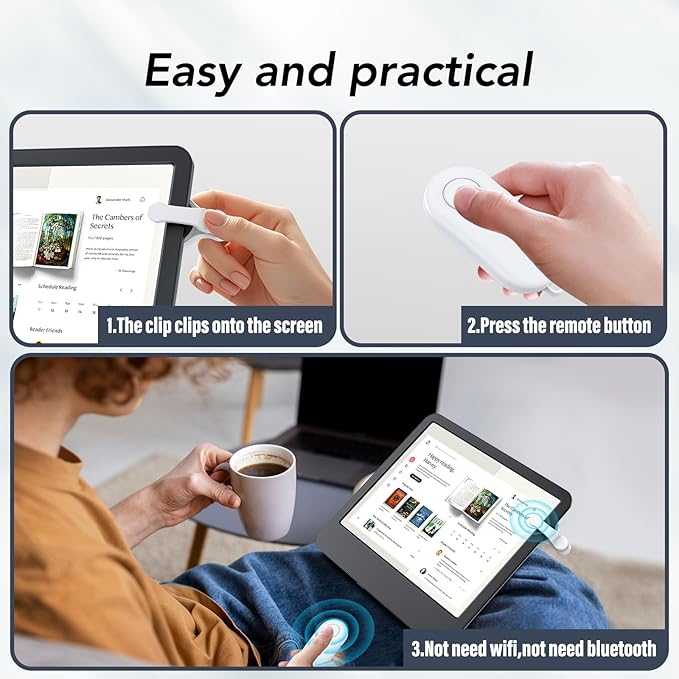 Remote Control Page Turner for Kindle Paperwhite Oasis Kobo eReaders,Kindle Clicker Page Turner Accessories for iPhone,iPad, Android Tablets Reading Novels,Video Record&Shutter Selfie (Light White)