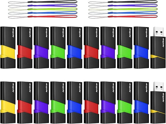 AreTop 4GB Flash Drives Bulk 20 Pack Thumb Drives Slide Retractable USB Flash Drives 20 Pack 4GB Memory Sticks Bulk for Data Storage Jump Drives Multipack (Mixed Color:Yellow,Red,Blue,Green,Purple)