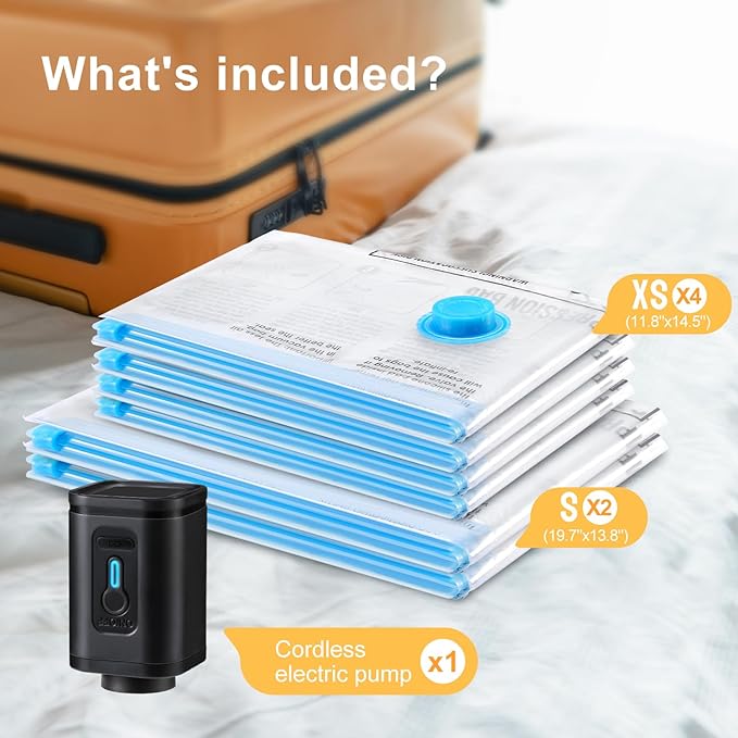 Travel Vacuum Bags Combo 6 Pack - Space Saver Vacuum Storage Bags for Clothing and Luggage