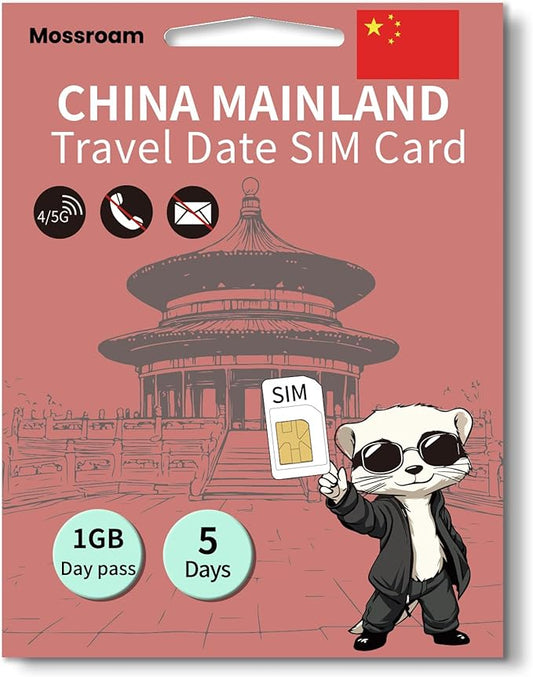 China Mainland 3-in-1 SIM Card – Prepaid Data Plan | Daily 1GB Shared Data for 5 Days | High-Speed Internet | Ideal for Travelers