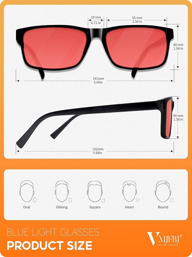 Blue Light Blocking Glasses for Men Woman, Anti Blue Light Glasses for Better Sleep Computer Use Gaming with Red Lens Reduce Eye Strain