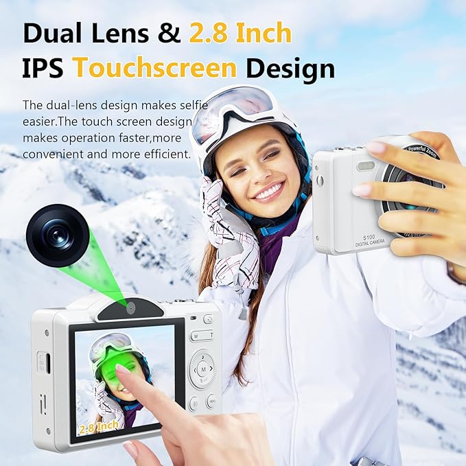 Digital Camera for Photography - WiFi 4K 75MP Vlogging Cameras for YouTube, Touchscreen Autofocus Point and Shoot Digital Camera for Teens Adult Beginner with 16X Zoom, 32GB Card, 2 Batteries(White)