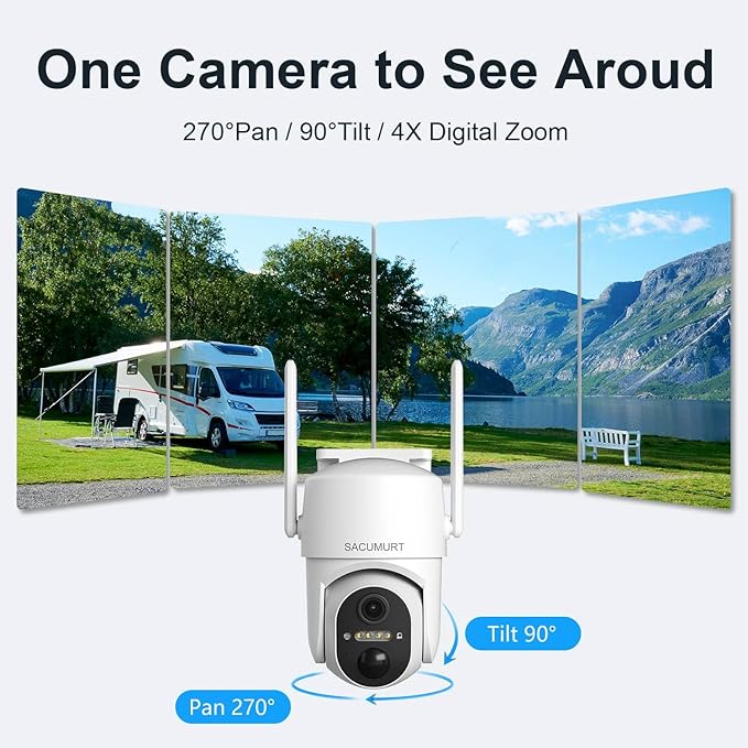Cellular Security Cameras Wireless Outdoor, Solar Camera Outdoor Wireless, No WiFi Security Camera with SIM Card, 360 PTZ, 2K HD, Human Detection, 2-Way Talk, SD/Cloud