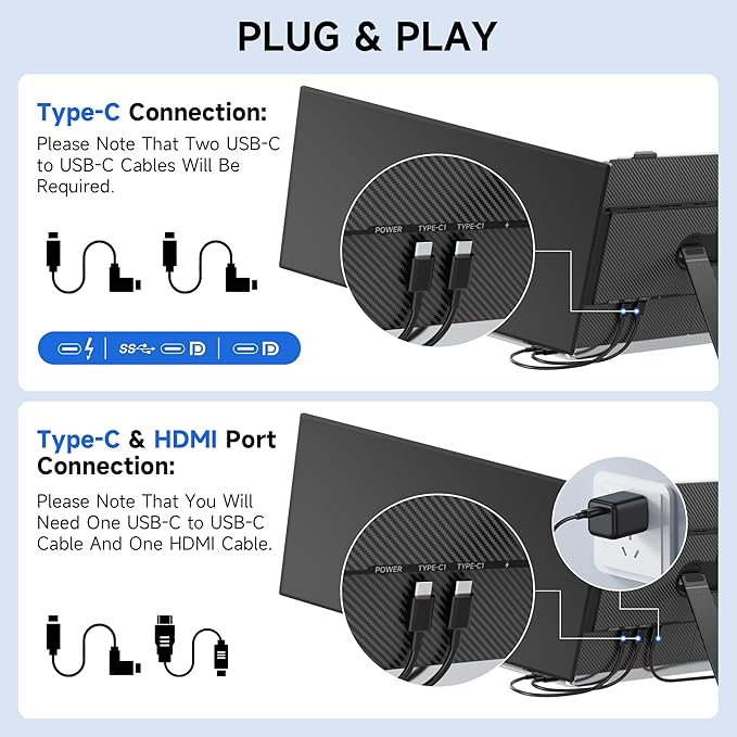 Ultra Thin Laptop Screen Extender Monitor Portable,14.2" 1080P FHD Lightweight Triple Screen,Portable Monitor for Laptops,Fit for 13-17" Laptop,Plug & Play Compatiable with Win/Mac/Chrome/Android