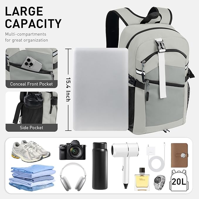 20L Lightweight Hiking Backpack for Men & Women – Small Travel Daypack with Phone Pocket – Durable & Compact for Hiking,Traveling,Camping,and Outdoor Adventure,Grey