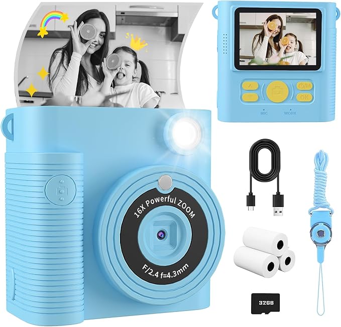 Instant Print Camera for Kids, 1080P HD Kids Digital Cameras Instant Print Photos with 32GB SD Card, Christmas Birthday Gifts for 3 4 5 6 7 8 9 10 11 12 Year Old Girls Boys