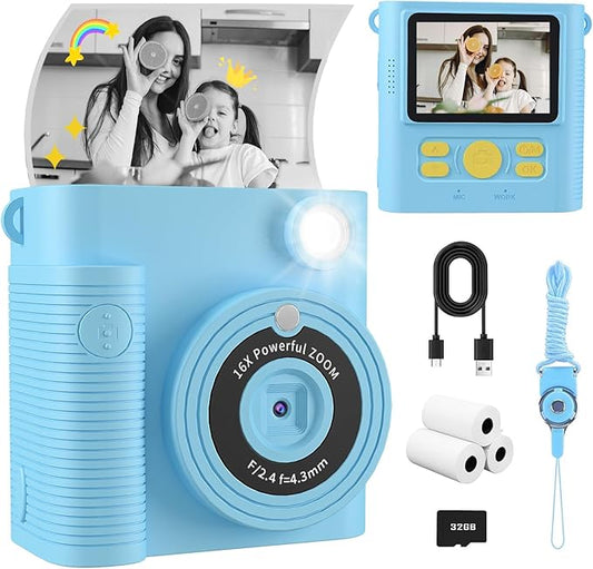 Instant Print Camera for Kids, 1080P HD Kids Digital Cameras Instant Print Photos with 32GB SD Card, Christmas Birthday Gifts for 3 4 5 6 7 8 9 10 11 12 Year Old Girls Boys