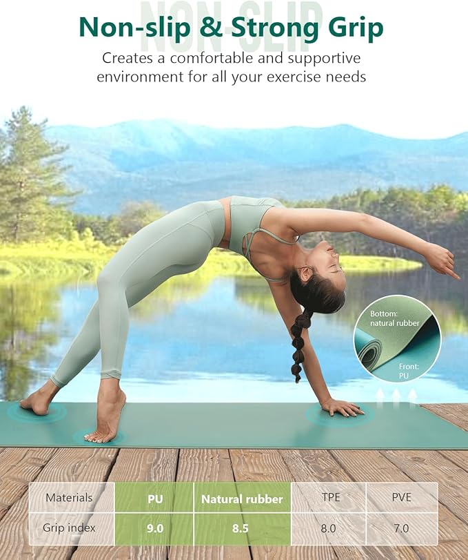 KEEP Professional Yoga Mat with Strap for Men and Women, 5mm Heavy High-Density Natural Rubber Mat for Premium Material Superior Grip, Non-Slip, Eco-Friendly 72"x26" Exercise Mat