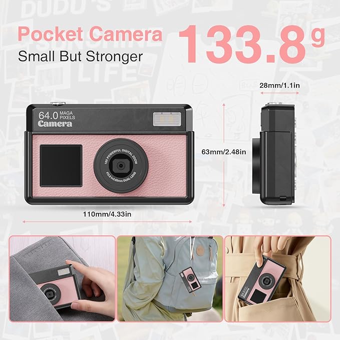 Digital Camera for Photography and Video, FHD 4K Kids Camera 64MP Point and Shoot Digital Vlogging Cameras with 32GB SD Card for Beginners Teen Girls Boys Gifts