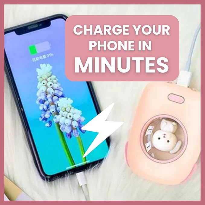 Cute Portable Charger/Power Bank | Compatible with iPhone, Galaxy, & Pixel | Doubles as a Rechargeable Hand Warmer | LED Display & Cute, Pet-Themed Design (Pink)