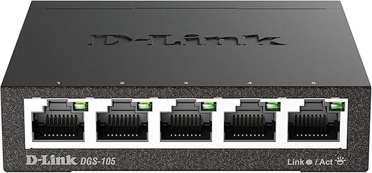 D-Link Ethernet Switch, 5 Port Gigabit Unmanaged Metal Desktop Plug and Play Compact (DGS-105),Black