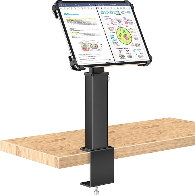 AboveTEK iPad Clamp Mount Desk, Adjustable Tablet Holder Clamp with 360° Rotation & 180° Tilt, Fits 9.7"-13" Tablets, Anti-Theft iPad Desk Stand, Heavy-Duty Aluminum Tablet Stand, Perfect for Work