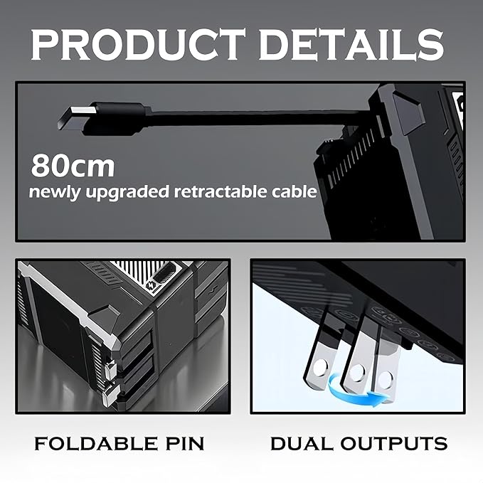 2-in-1 Fast Charging Adapter Compatible with 120W, 2026 New Scalable Retractable 120w Fast Charger Module, All in One Foldable Charging Adapter Wall Plug for Phone, Tablet, Laptops (Black)