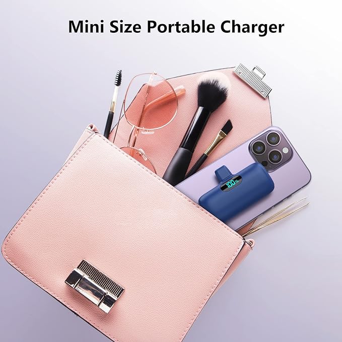 [2-Pack] Mini Portable Charger 5000mAh Power Bank,3A PD USB C Cell Phone Portable Power, LCD Display Battery Pack Compatible with iPhone 16/15/15 plus/15 pro/15 pro Max/Android/Samsung/Moto/LG etc